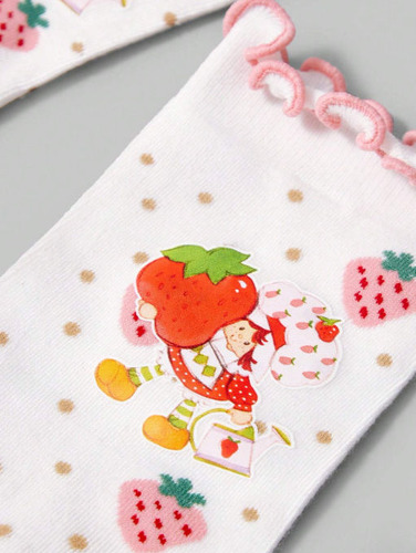 Medias Strawberry Shortcake 3/4 Con Ribete Frutillitas Blanco Rosa Frutillitas 36-39 - Image 6