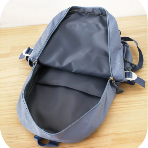 Set De Mochila Bolsa Tote Cartuchera Cartera Coreano Kawaii Celeste Cuadrillé - Imagen 4