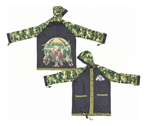 Piloto Impermeable Lluvia Jurassic World Talle S 3-4 Años Verde Oscuro S Dinosaurios - Image 7