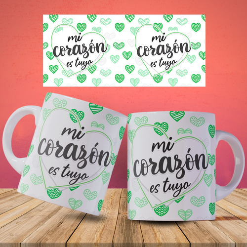 Taza Ceramica Amor Juntos Corazon Tu Verde Corazón - Image 3