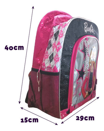 Mochila Espalda Barbie Brillos 16 Pulgadas Primaria Plateado Fucsia Barbie - Imagen 8