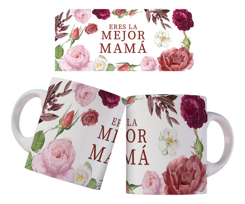 Taza Ceramica Mama Madre Flores Varios Modelos Bordó Flores