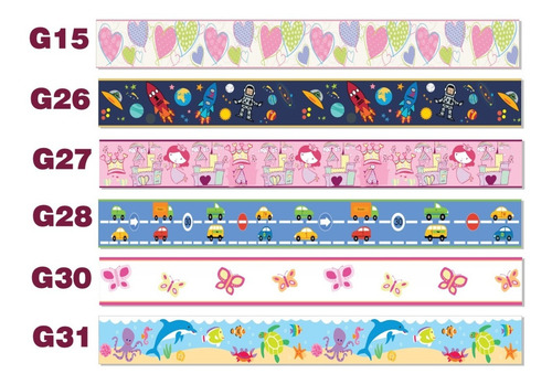 Mod-3 Guardas Infantiles Adhesivas Decora Pared 10mt Modelos Varios - Image 3