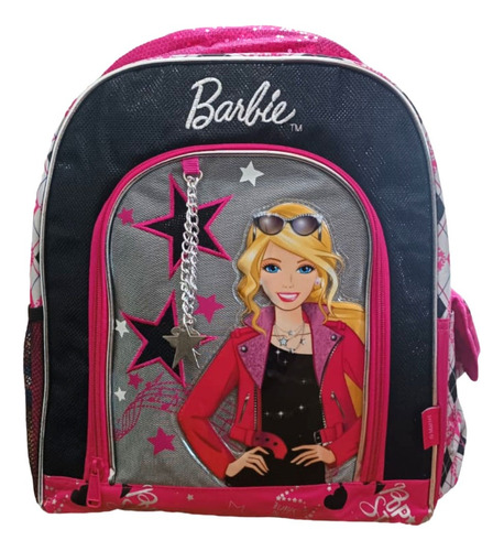 Mochila Espalda Barbie Brillos 16 Pulgadas Primaria Plateado Fucsia Barbie