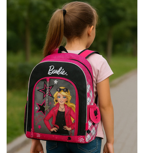 Mochila Espalda Barbie Brillos 16 Pulgadas Primaria Plateado Fucsia Barbie - Imagen 3