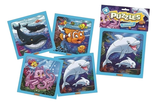 Puzzles Acuario Celeste Peces Duravit 4 Puzzles 4 Piezas