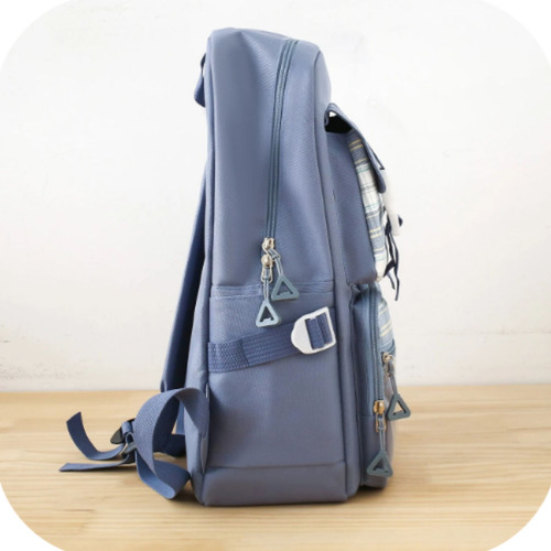 Set De Mochila Bolsa Tote Cartuchera Cartera Coreano Kawaii Celeste Cuadrillé - Imagen 6