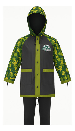 Piloto Impermeable Lluvia Jurassic World Talle S 3-4 Años Verde Oscuro S Dinosaurios - Image 4