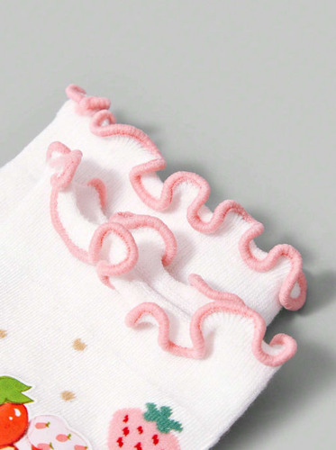 Medias Strawberry Shortcake 3/4 Con Ribete Frutillitas Blanco Rosa Frutillitas 36-39 - Image 5