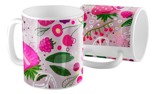 Taza Ceramica Frutos Rojos Frutillas Cerezas Blanco Frutos Rojos
