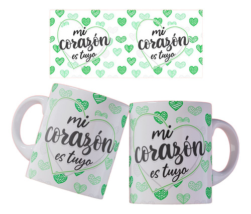 Taza Ceramica Amor Juntos Corazon Tu Verde Corazón